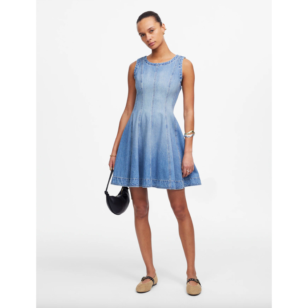Madewell Circle Mini Dress Airy Denim Ashbury Wash Blue Fit Flare XXS NWT